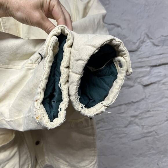 Mirage Vtg 90s Canvas Chore Coat Quilted Lined Faded Distressed Leather Collar - Picture 4 of 10